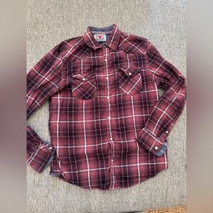 Desert Son Flag & Anthem Red Plaid Western Pearl Snap M